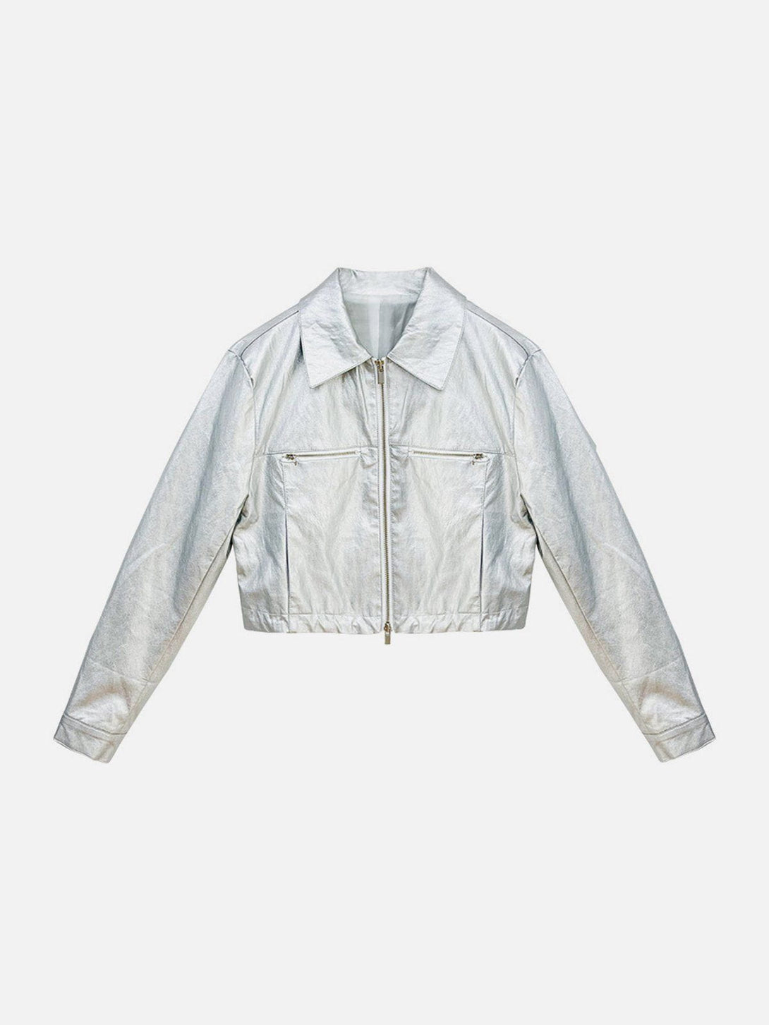 Helmiss - Shiny Silver Cropped Jacket- Streetwear Fashion - helmiss.com