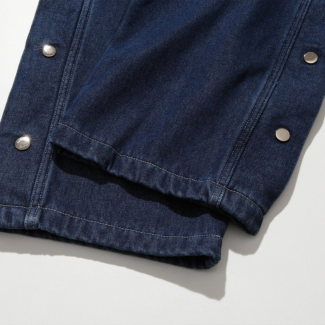 Helmiss - Side Buttoned Label Jeans- Streetwear Fashion - helmiss.com