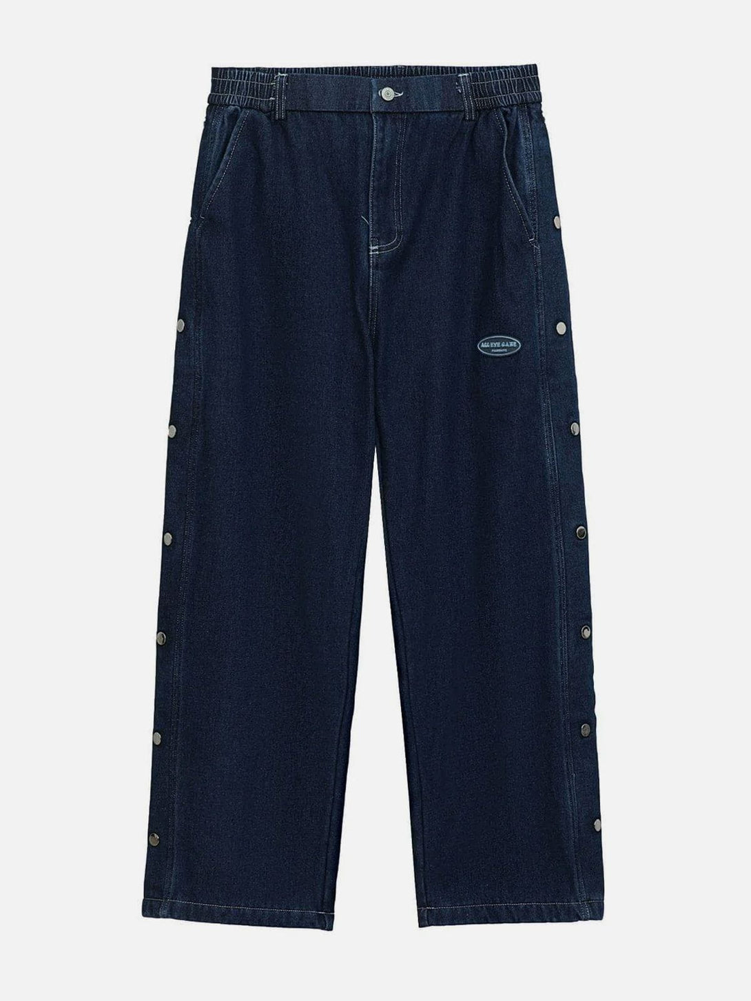 Helmiss - Side Buttoned Label Jeans- Streetwear Fashion - helmiss.com