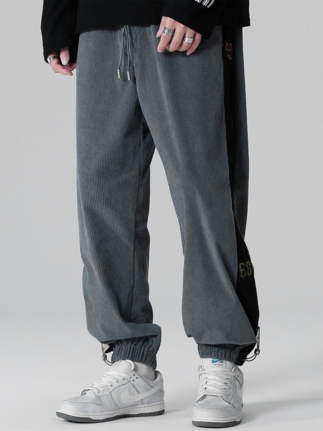 Helmiss - Side Embroidered Corduroy Trousers- Streetwear Fashion - helmiss.com