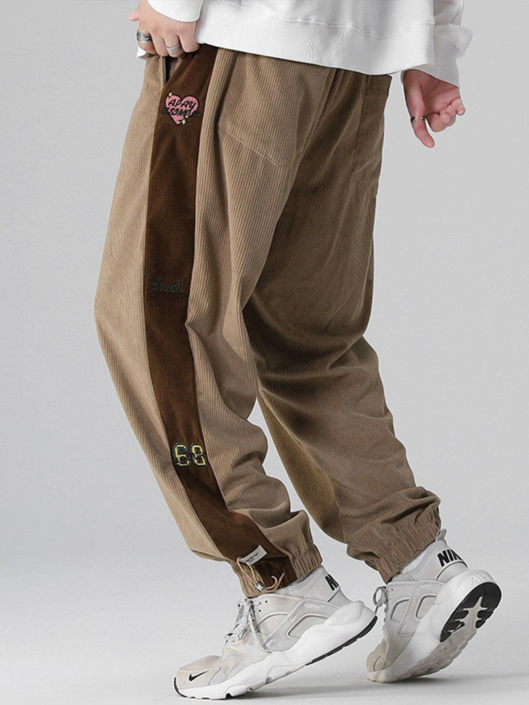 Helmiss - Side Embroidered Corduroy Trousers- Streetwear Fashion - helmiss.com