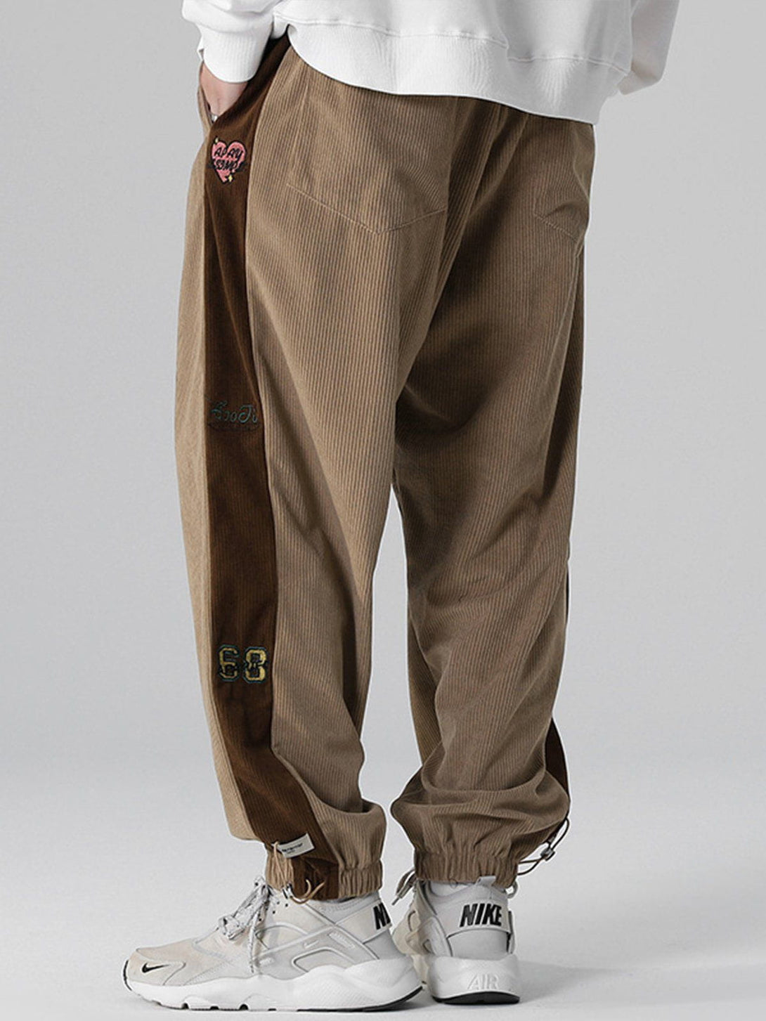 Helmiss - Side Embroidered Corduroy Trousers- Streetwear Fashion - helmiss.com