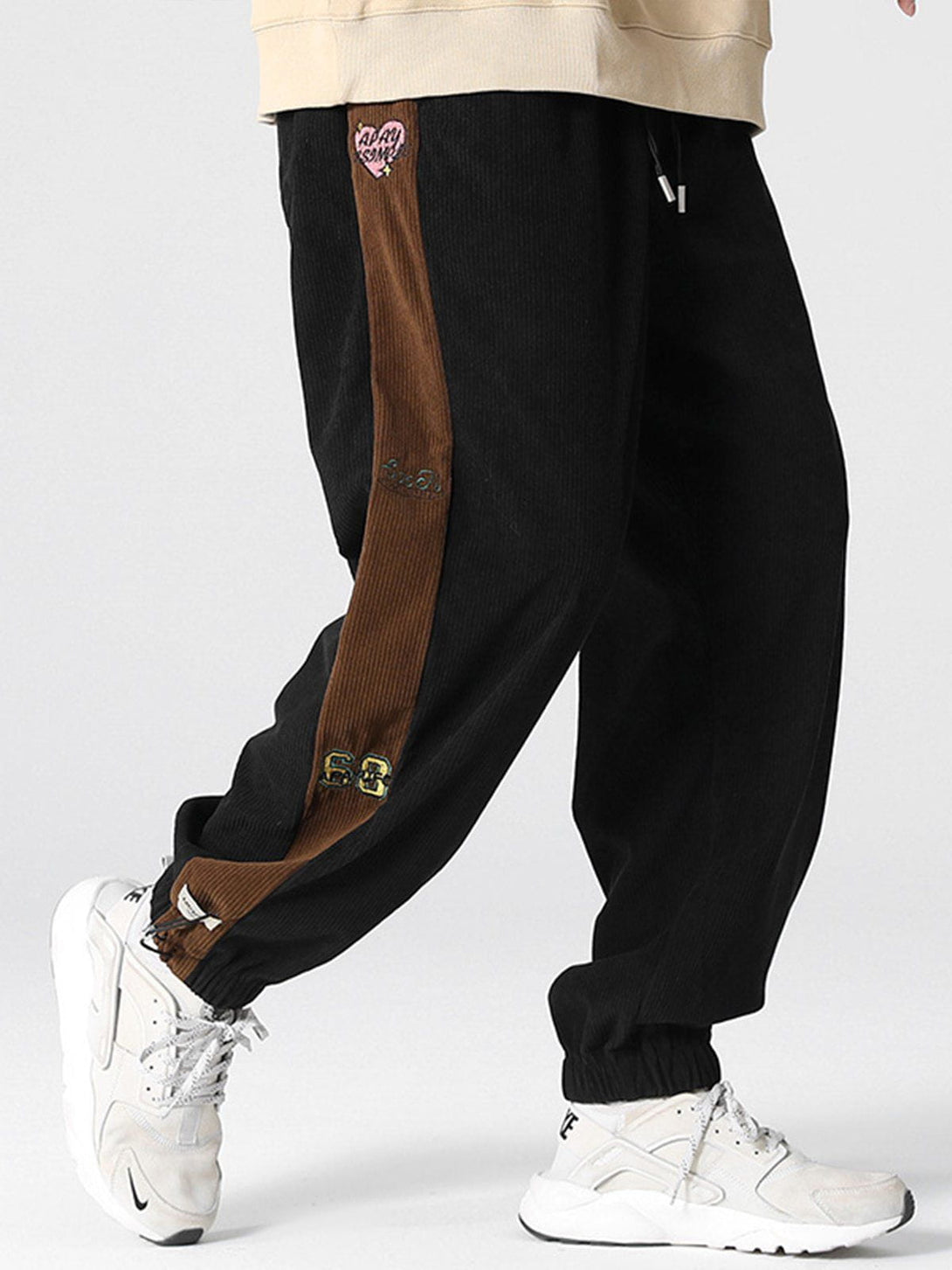 Helmiss - Side Embroidered Corduroy Trousers- Streetwear Fashion - helmiss.com