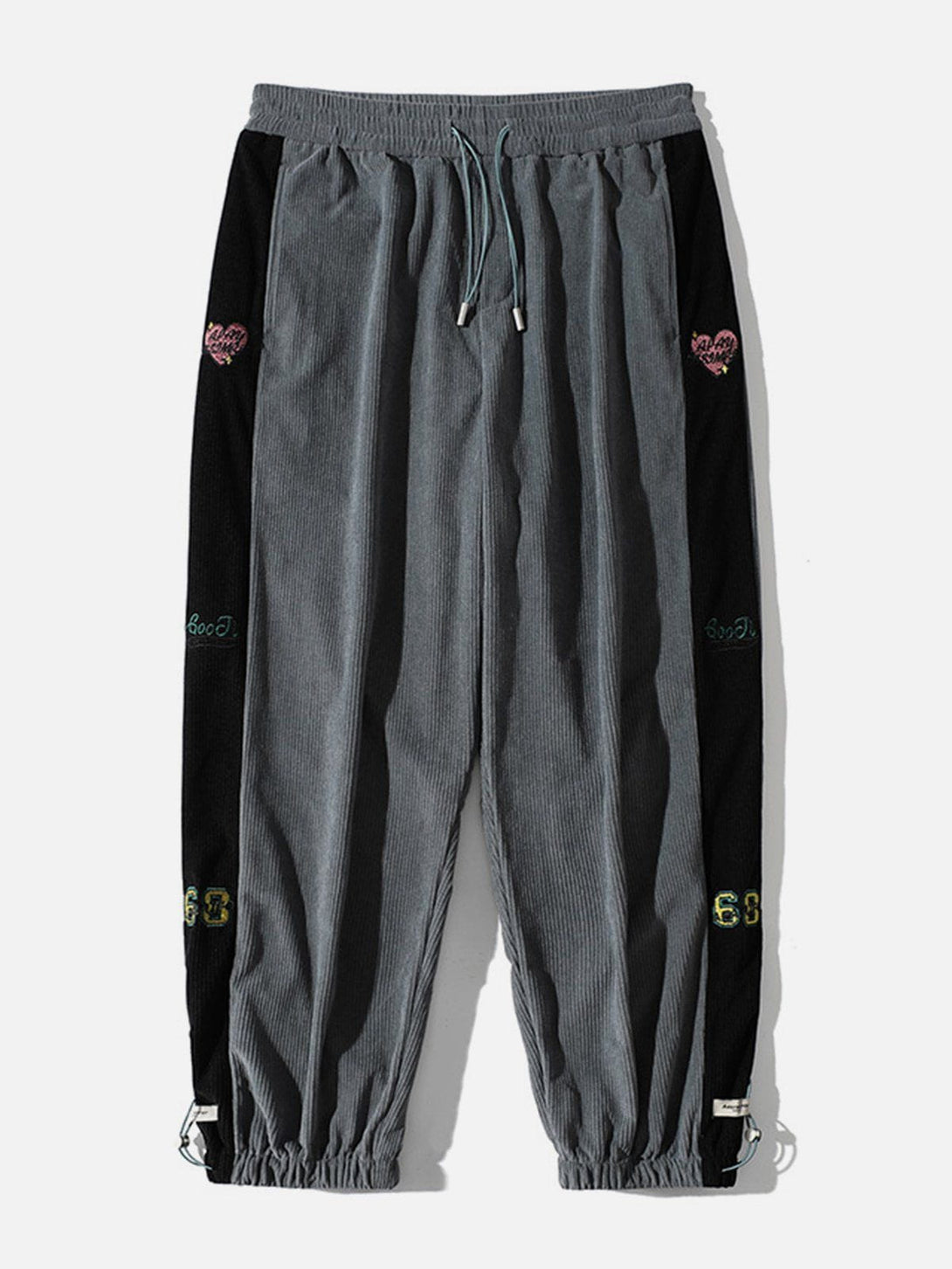 Helmiss - Side Embroidered Corduroy Trousers- Streetwear Fashion - helmiss.com