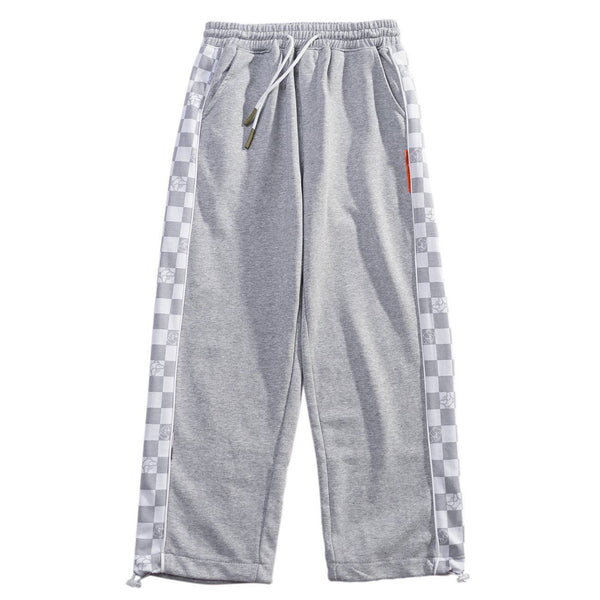 Helmiss - Side Plaid Printed Drawstring Sweatpants- Streetwear Fashion - helmiss.com