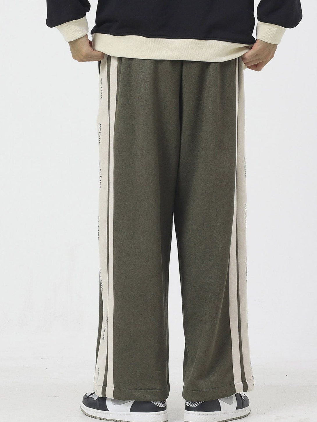 Helmiss - Side Stripe Print Suede Pants- Streetwear Fashion - helmiss.com