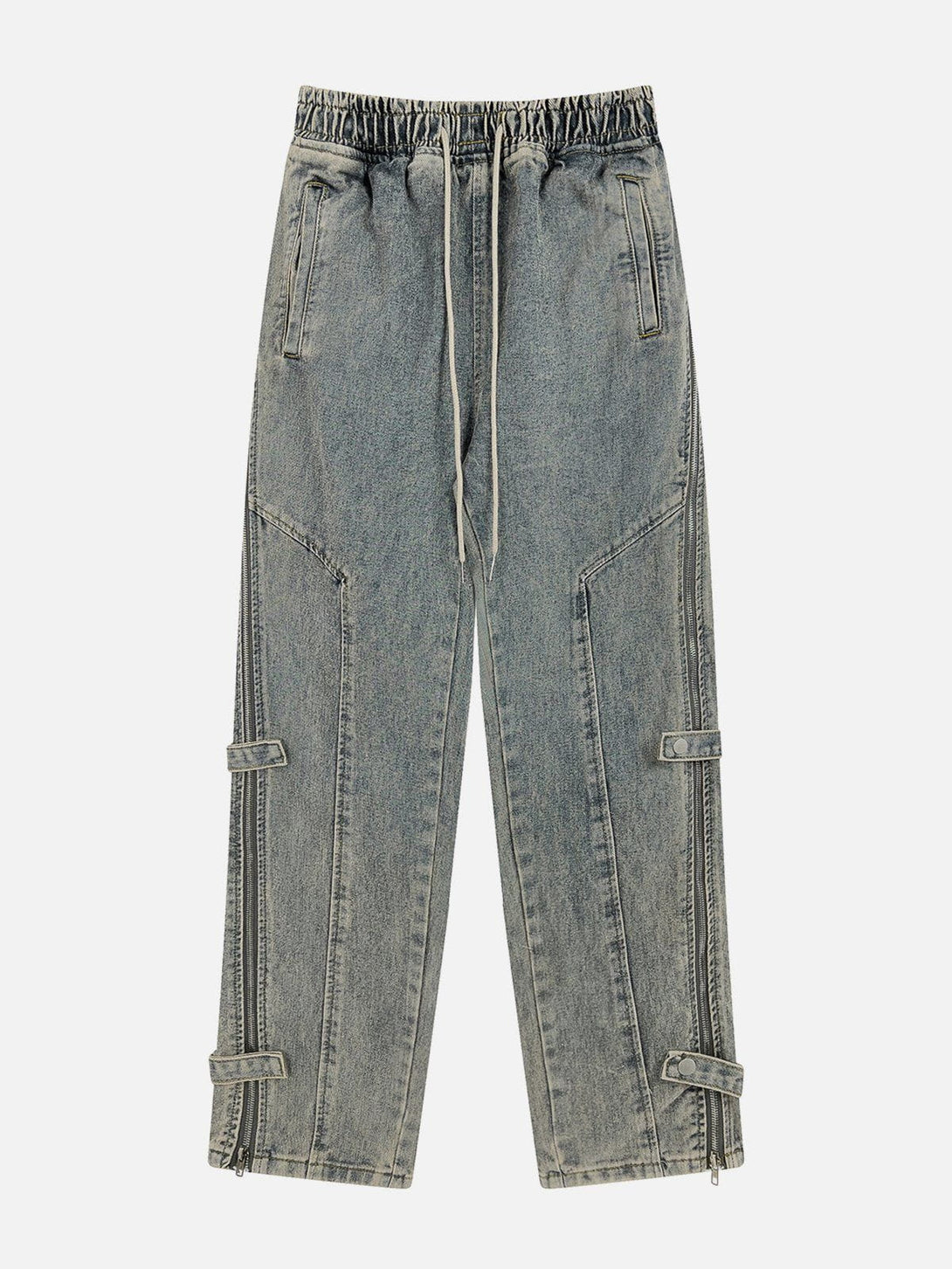 Helmiss - Side Zipper Drawstring Washed Jeans- Streetwear Fashion - helmiss.com