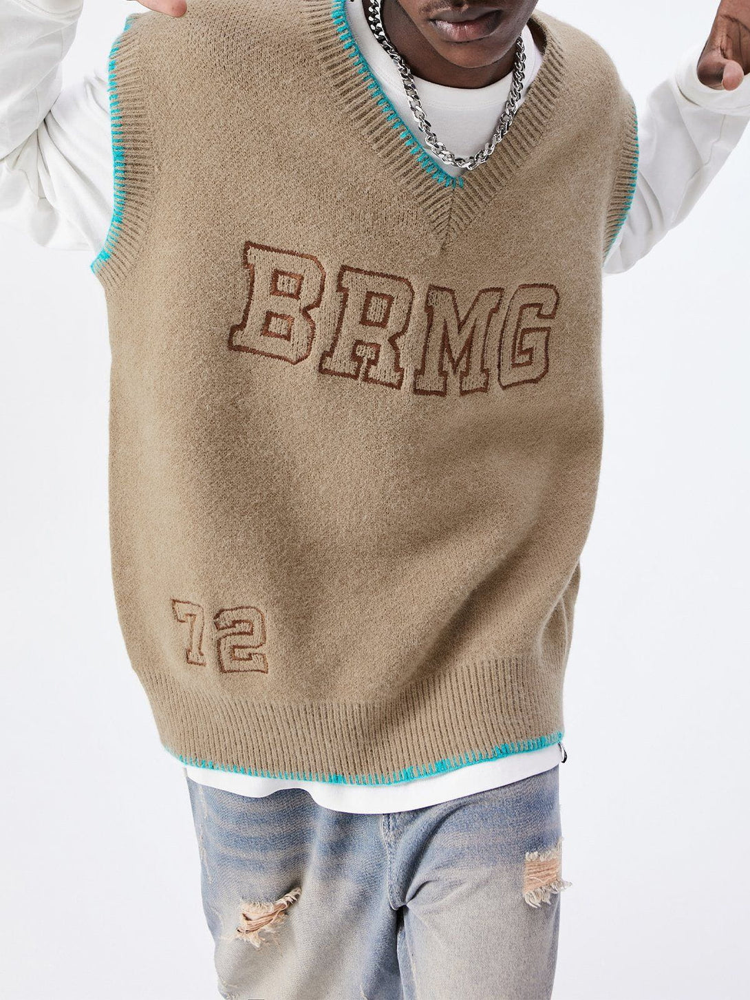 Helmiss - Simple Embroidered Letters Sweater Vest- Streetwear Fashion - helmiss.com