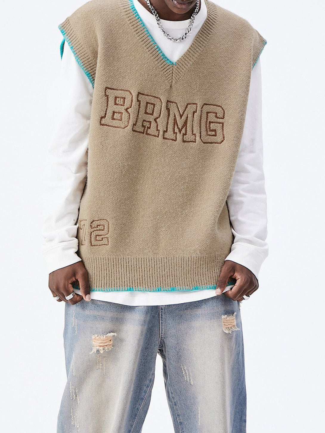 Helmiss - Simple Embroidered Letters Sweater Vest- Streetwear Fashion - helmiss.com