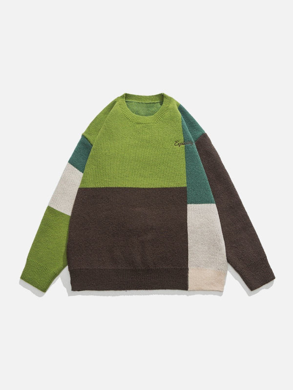 Helmiss - Simple Multicolor Patchwork Sweater- Streetwear Fashion - helmiss.com