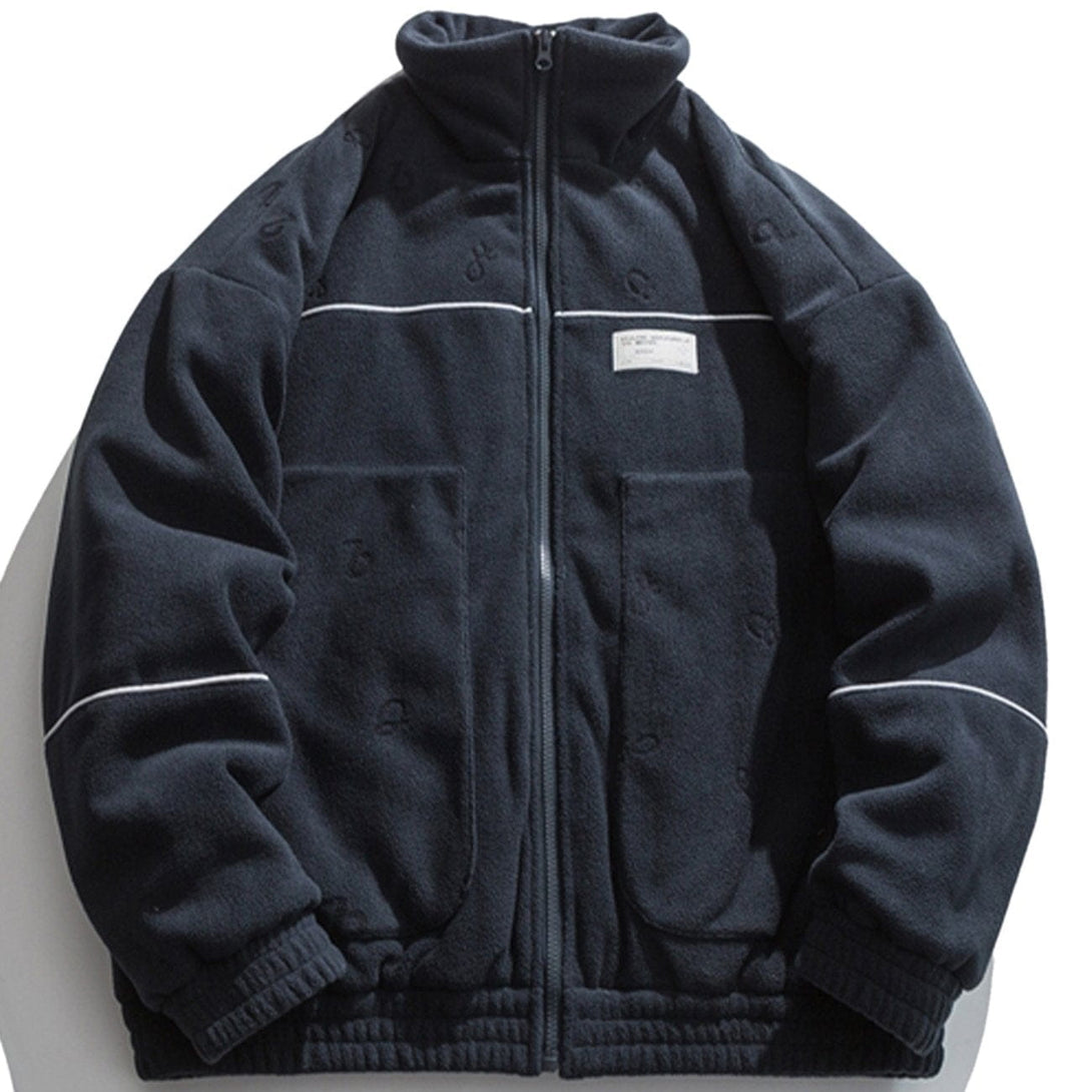 Helmiss - Simple Open Line Design Sherpa Winter Coat- Streetwear Fashion - helmiss.com