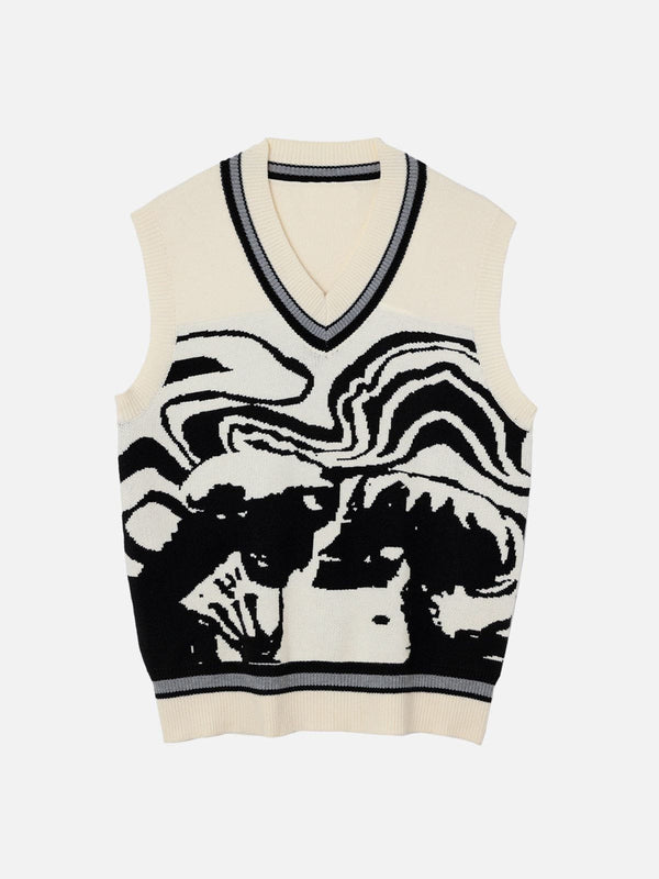 Helmiss - Skeleton Portrait Graphic Sweater Vest- Streetwear Fashion - helmiss.com