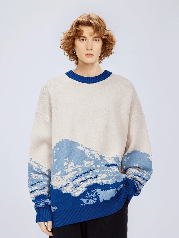 Helmiss - Snow Mountain Gradient Knit Sweater- Streetwear Fashion - helmiss.com