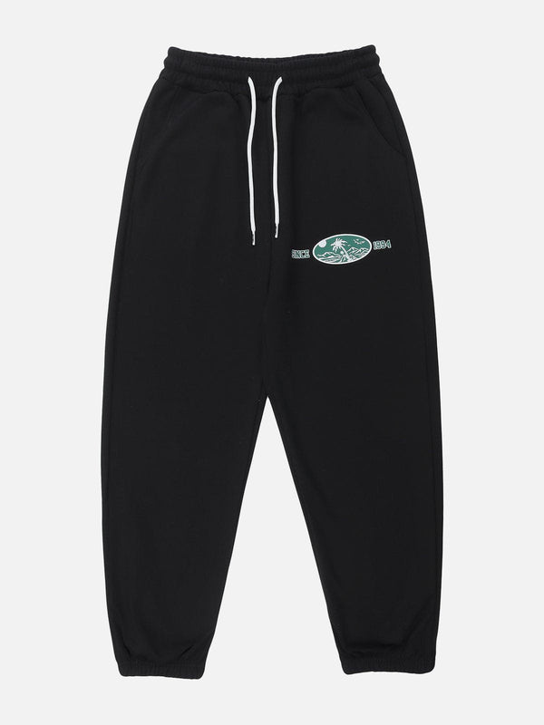 Helmiss - Solid Color Beach Print Sweatpants- Streetwear Fashion - helmiss.com