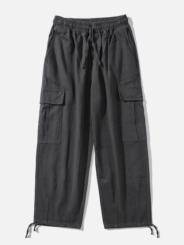 Helmiss - Solid Color Big Pockets To Tie Feet Pants- Streetwear Fashion - helmiss.com