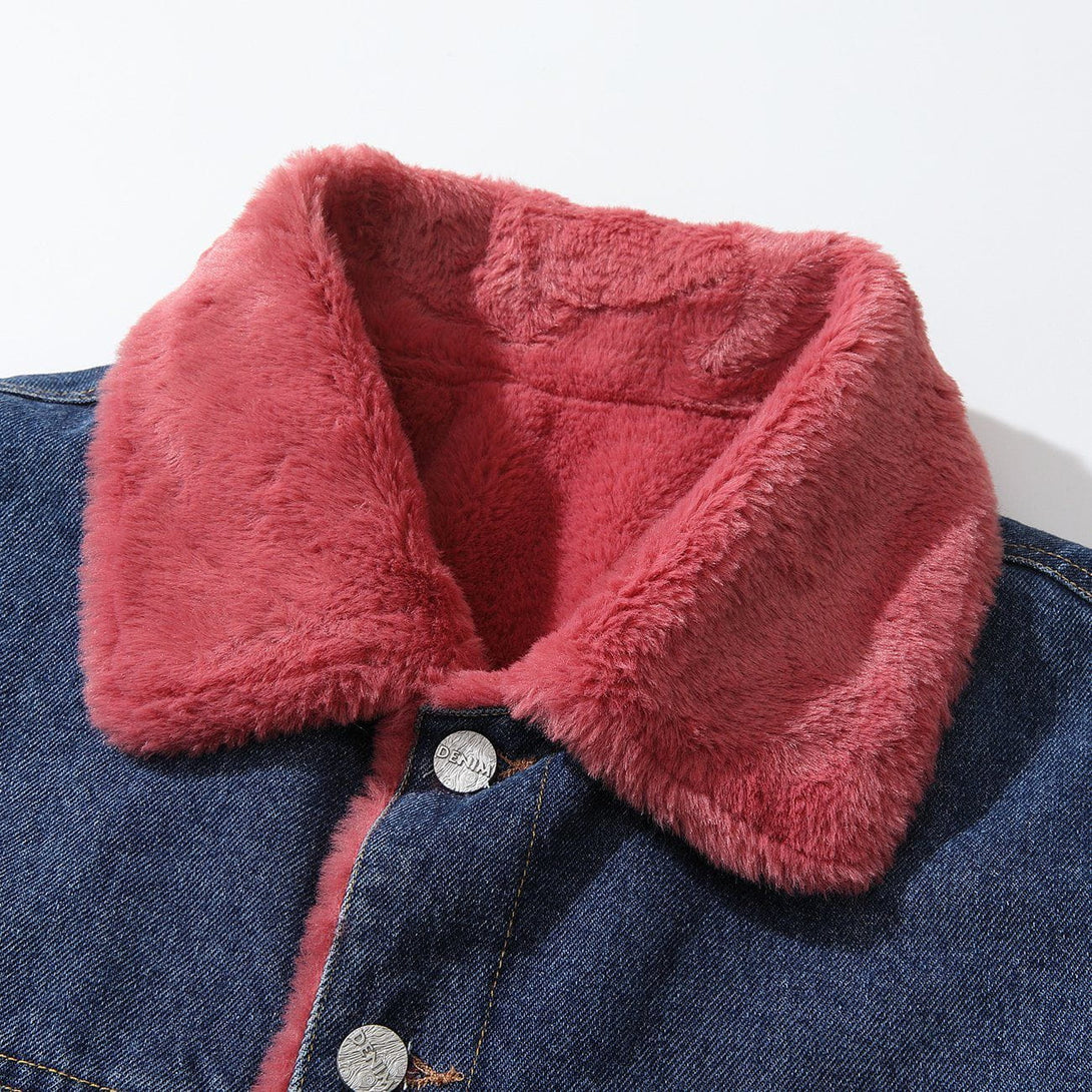 Helmiss - Solid Color Polo Collar Velvet Denim Winter Coat- Streetwear Fashion - helmiss.com