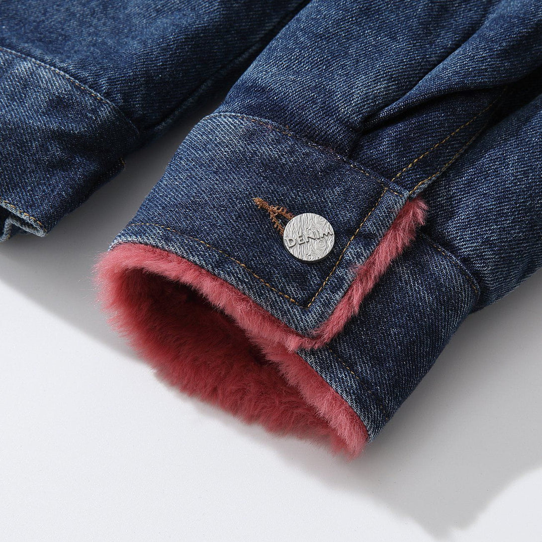 Helmiss - Solid Color Polo Collar Velvet Denim Winter Coat- Streetwear Fashion - helmiss.com