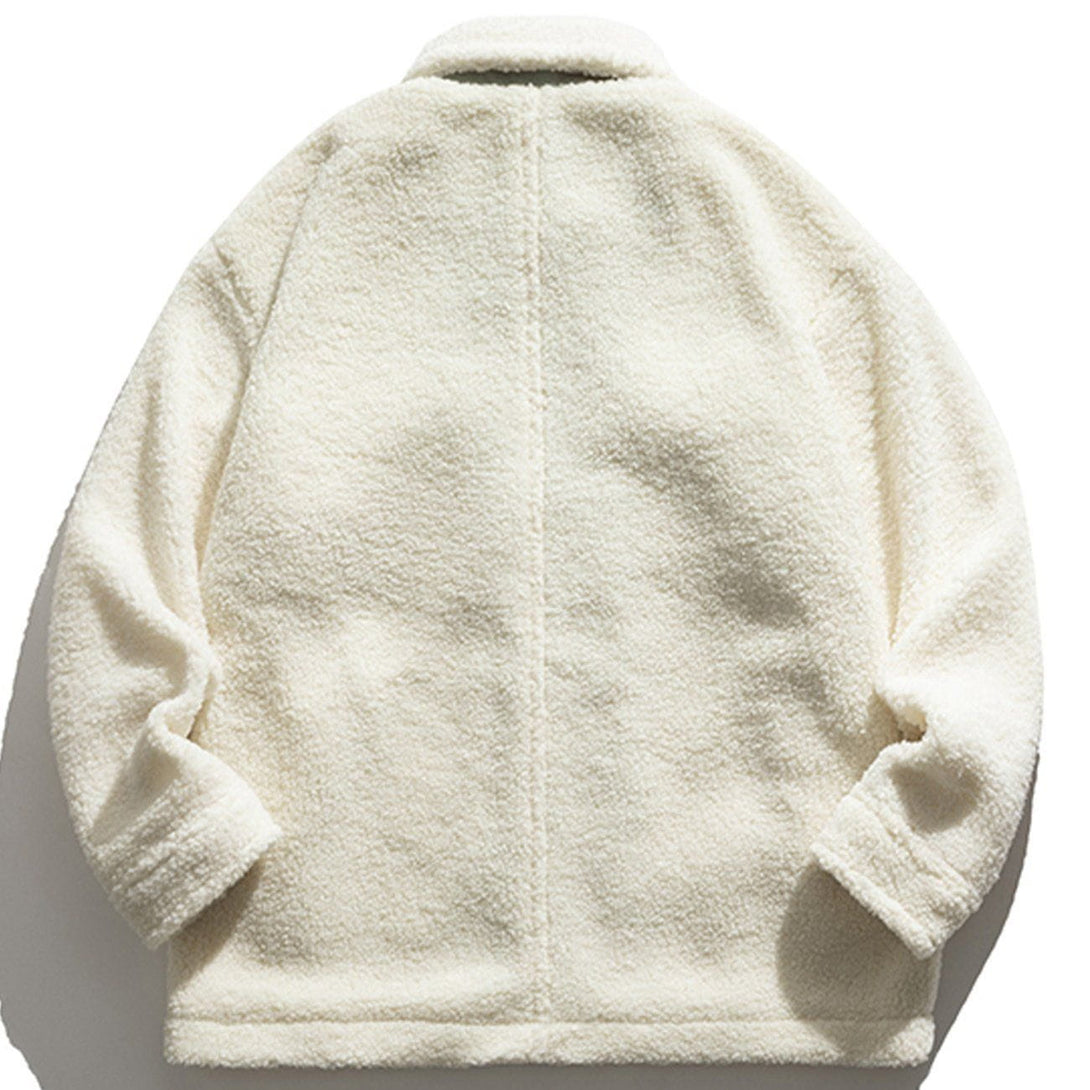 Helmiss - Solid Color Stitching Zipper Sherpa Coat- Streetwear Fashion - helmiss.com