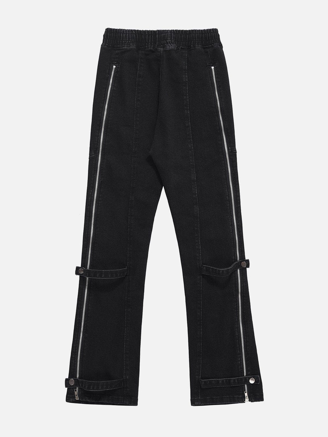 Helmiss - Solid Color Zipper Design Drawstring Jeans- Streetwear Fashion - helmiss.com