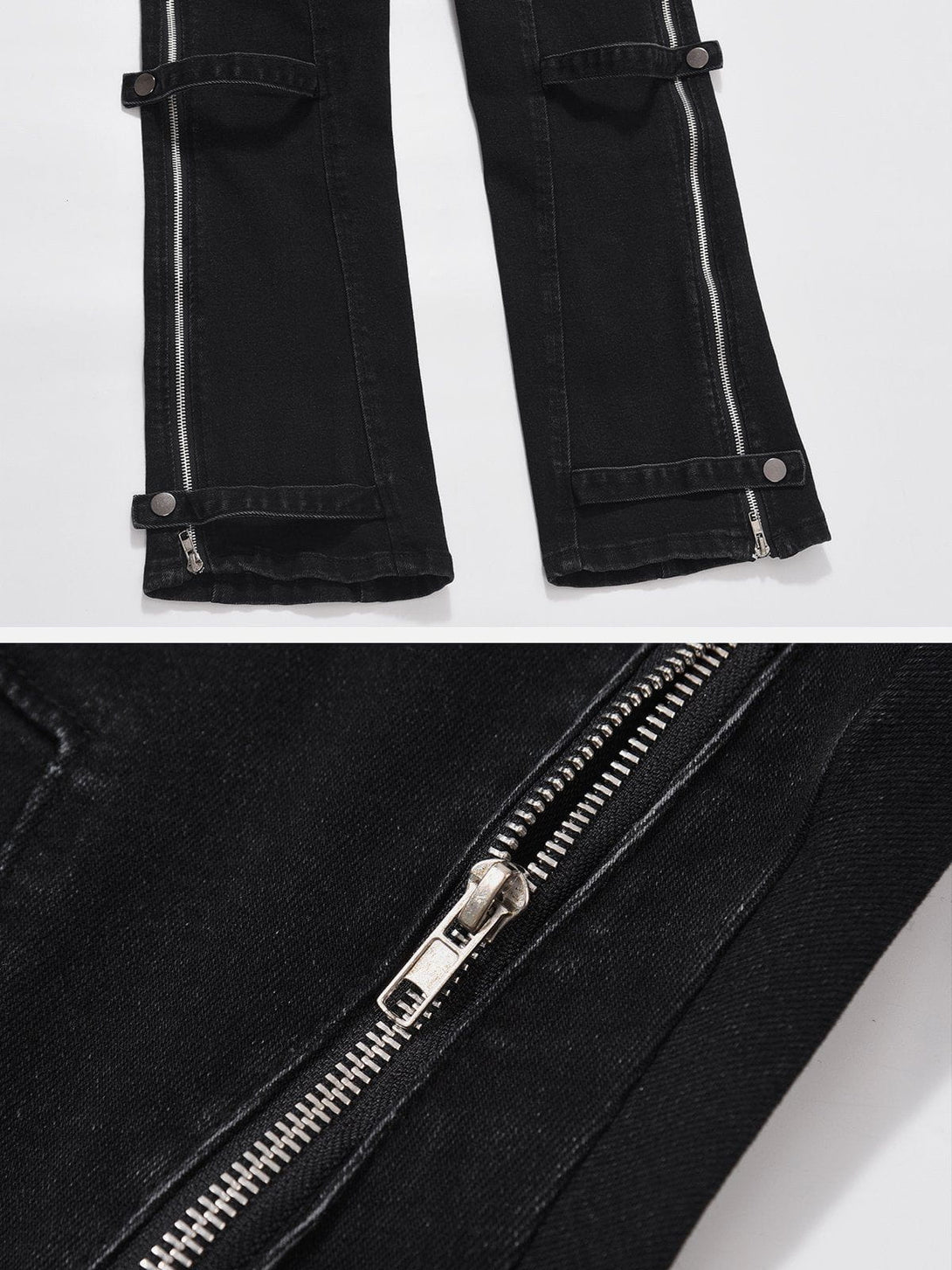 Helmiss - Solid Color Zipper Design Drawstring Jeans- Streetwear Fashion - helmiss.com