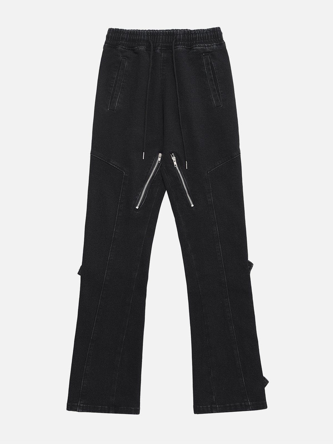 Helmiss - Solid Color Zipper Design Drawstring Jeans- Streetwear Fashion - helmiss.com