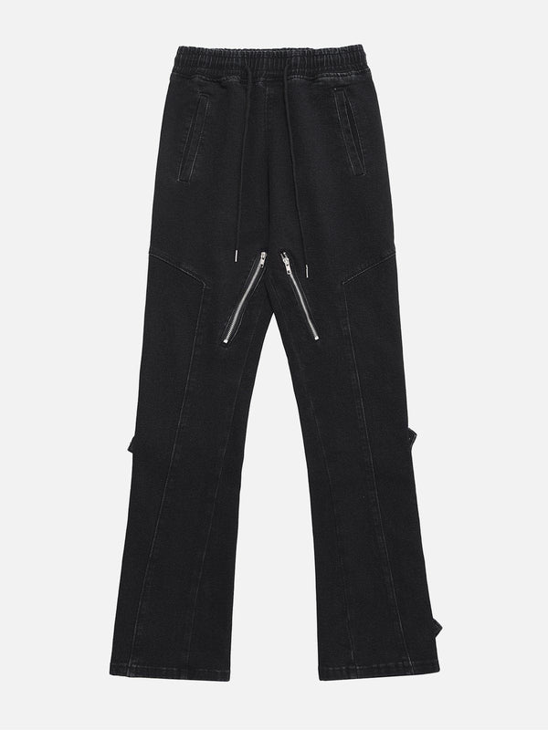 Helmiss - Solid Color Zipper Design Drawstring Jeans- Streetwear Fashion - helmiss.com