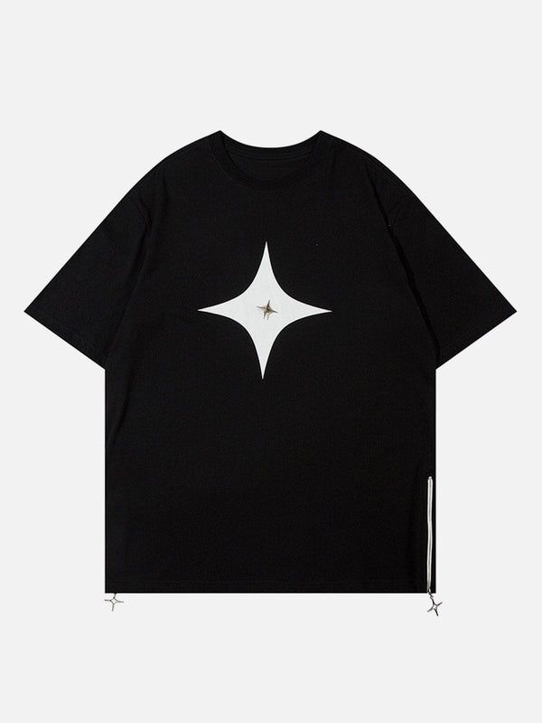 Helmiss - Solid Color Zipper Star Tee- Streetwear Fashion - helmiss.com