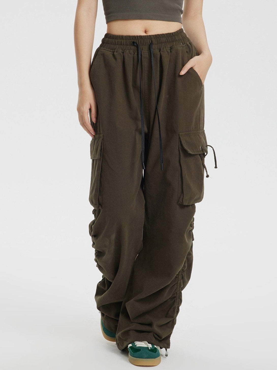 Helmiss - Solid Colour Loose Fitting Cargo Pants- Streetwear Fashion - helmiss.com