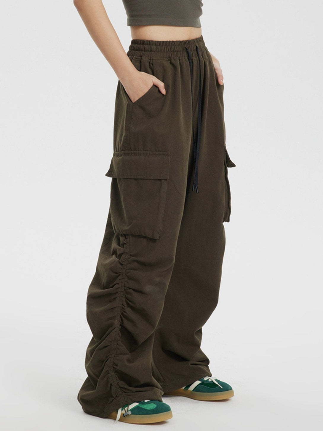 Helmiss - Solid Colour Loose Fitting Cargo Pants- Streetwear Fashion - helmiss.com