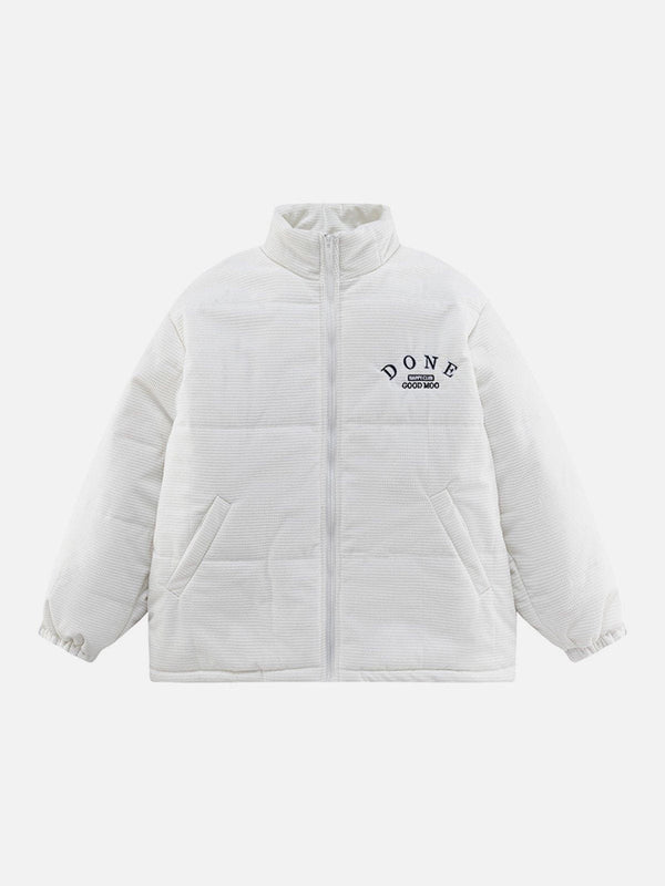 Helmiss - Solid Corduroy Embroidered Winter Coat- Streetwear Fashion - helmiss.com