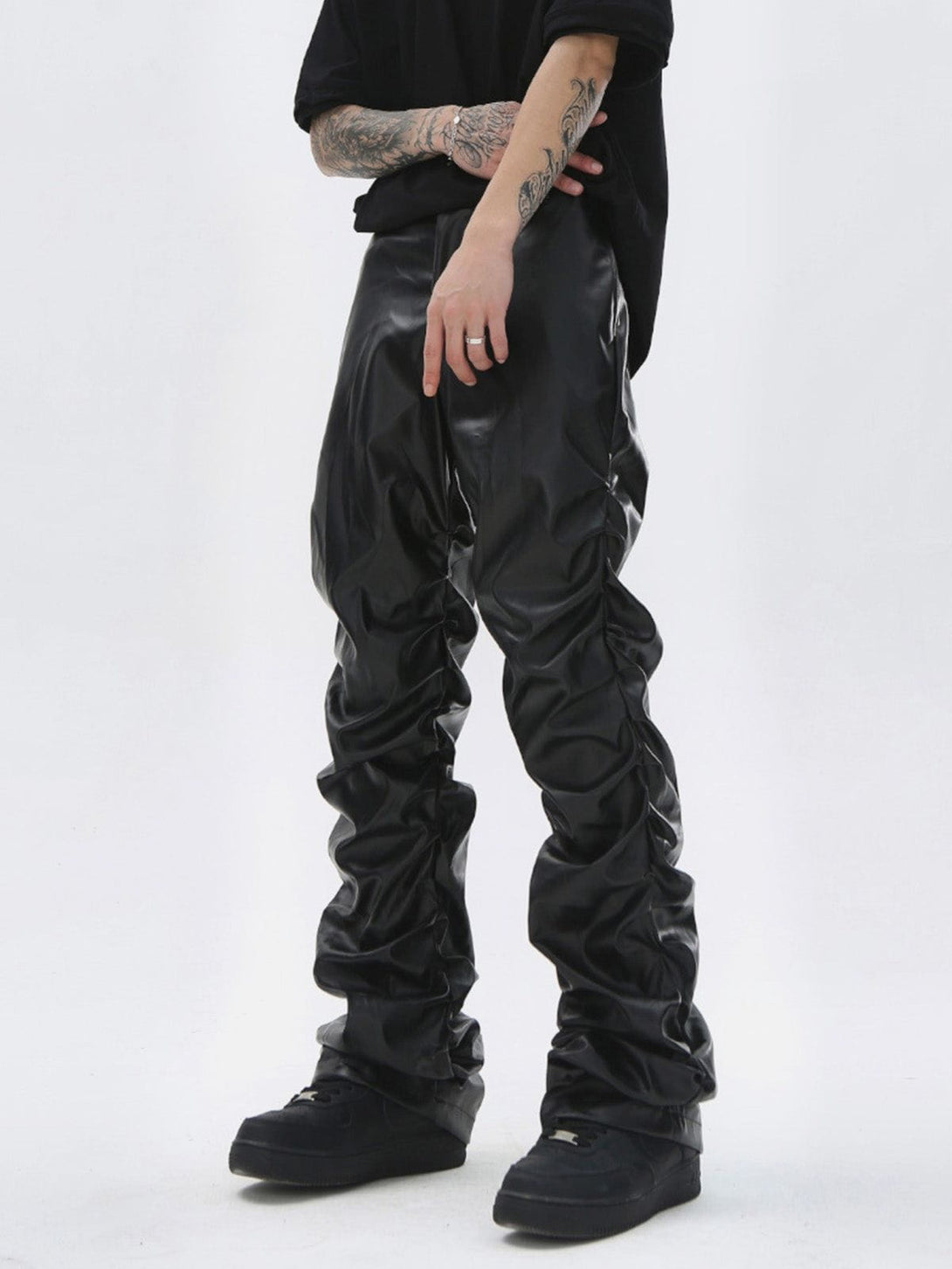 Helmiss - Solid Crinkled PU Pants- Streetwear Fashion - helmiss.com