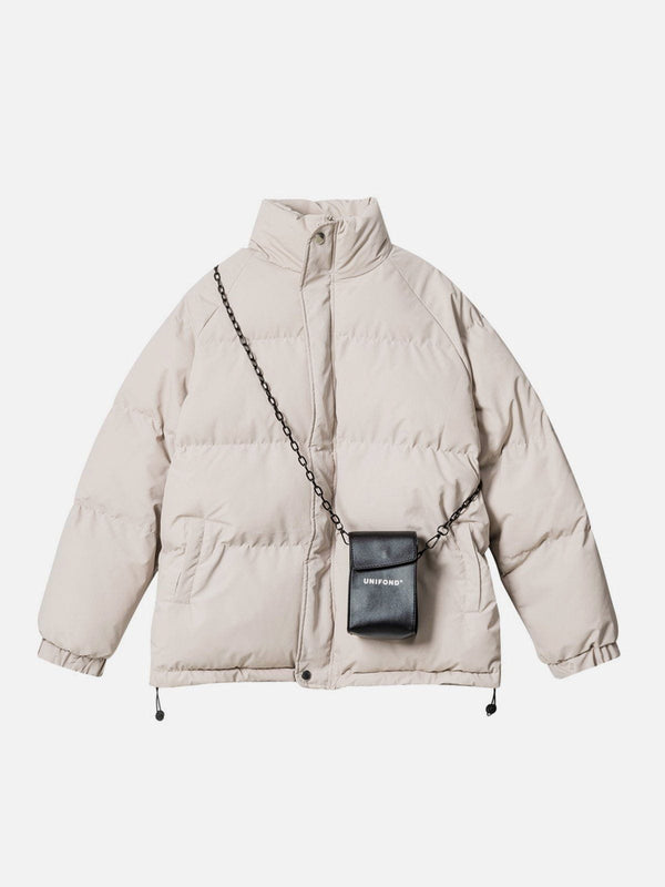 Helmiss - Solid Detachable Satchel Winter Coat- Streetwear Fashion - helmiss.com