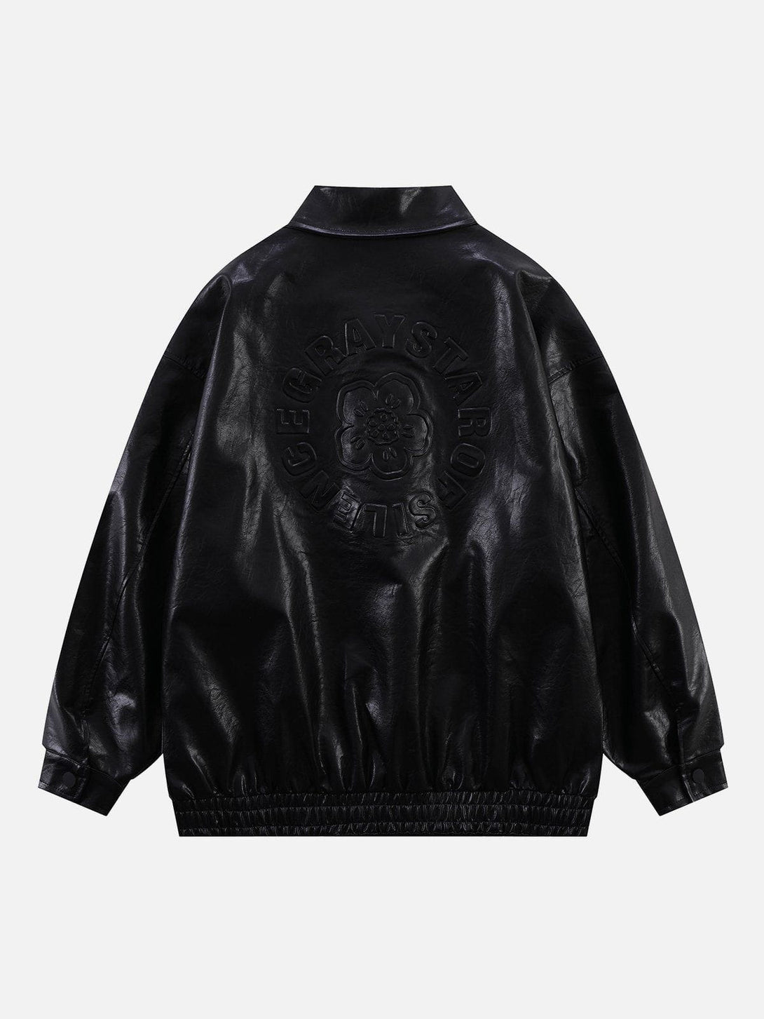 Helmiss - Solid Embossed Print Leather Jacket- Streetwear Fashion - helmiss.com