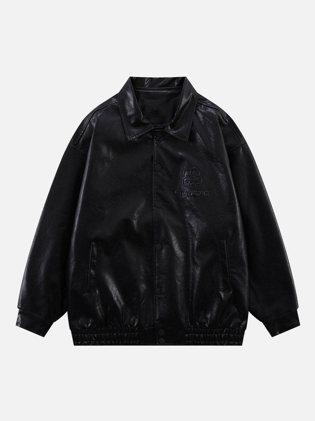 Helmiss - Solid Embossed Print Leather Jacket- Streetwear Fashion - helmiss.com