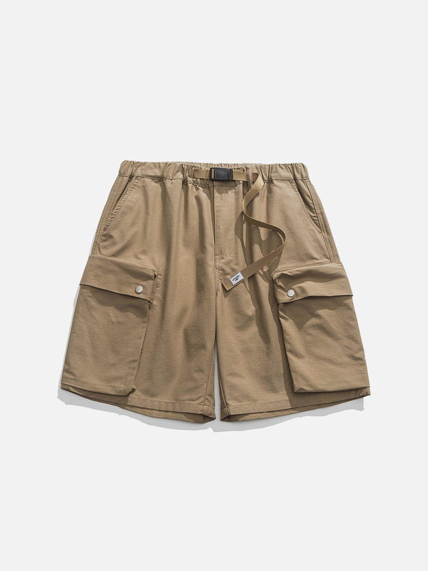 Helmiss - Solid Large Pocket Belt Decoration Shorts- Streetwear Fashion - helmiss.com