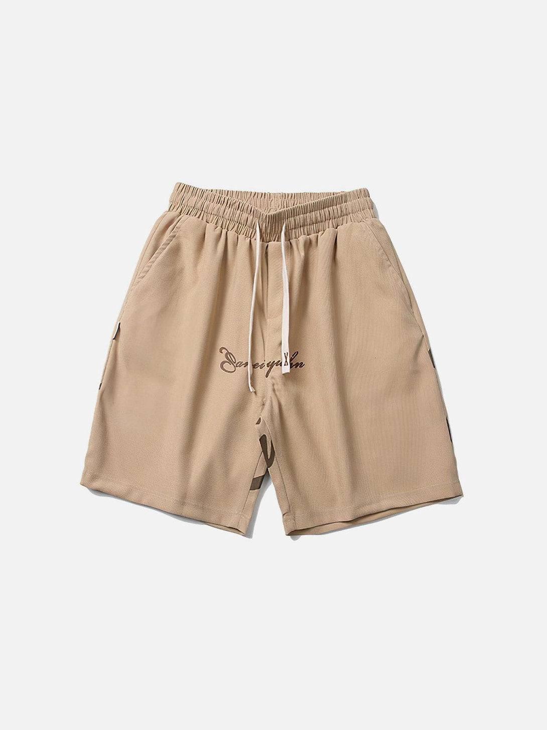 Helmiss - Solid Letter Drawstring Shorts- Streetwear Fashion - helmiss.com