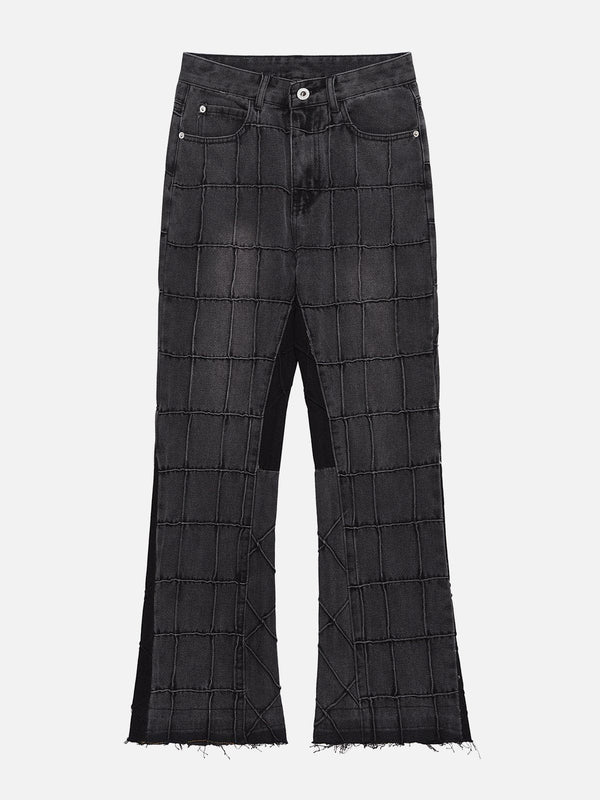 Helmiss - Solid Plaid Raw Jeans- Streetwear Fashion - helmiss.com