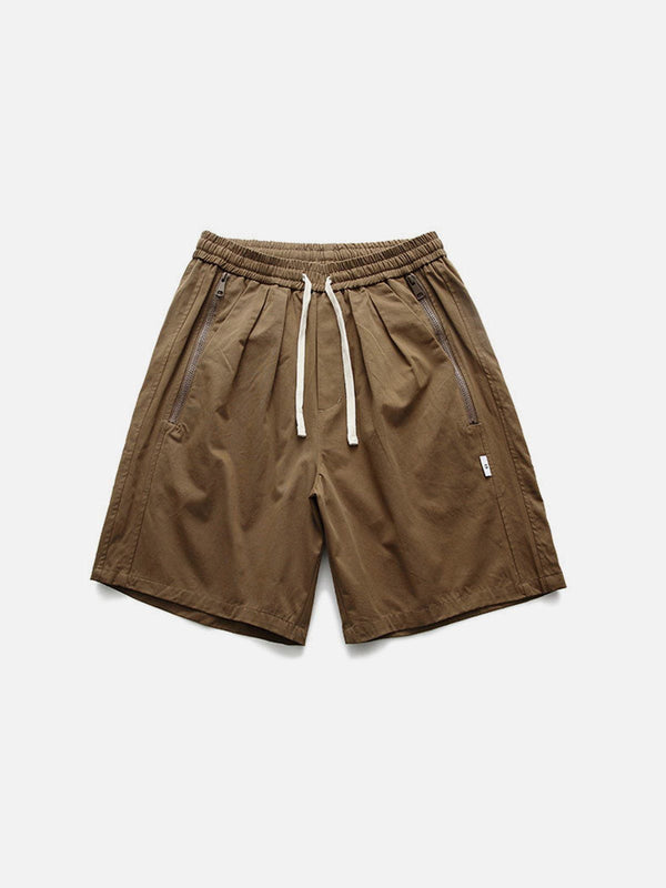 Helmiss - Solid Zip Up Pocket Shorts- Streetwear Fashion - helmiss.com