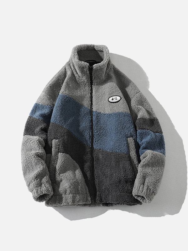 Helmiss - Splicing Contrast Sherpa Coat- Streetwear Fashion - helmiss.com