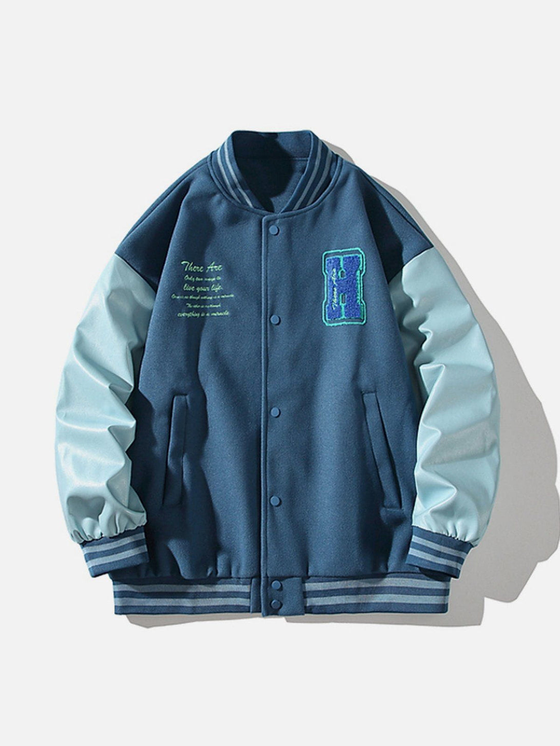 Helmiss - Splicing Contrast Varsity Jacket- Streetwear Fashion - helmiss.com