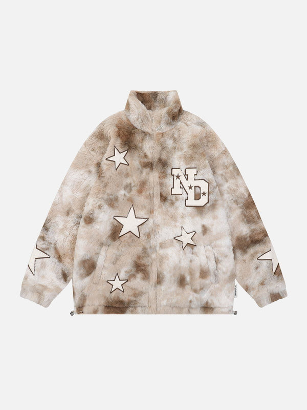 Helmiss - Star Embroidered Plush Winter Coat- Streetwear Fashion - helmiss.com