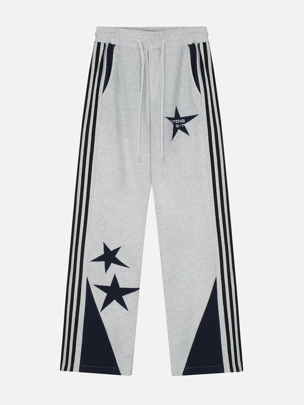 Helmiss - Star Embroidered Side Stripe Sweatpants- Streetwear Fashion - helmiss.com