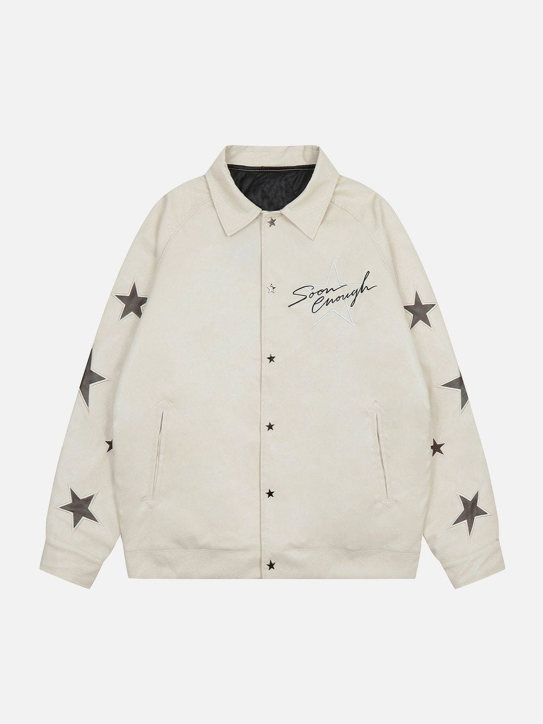 Helmiss - Star Embroidery Leather Jacket- Streetwear Fashion - helmiss.com