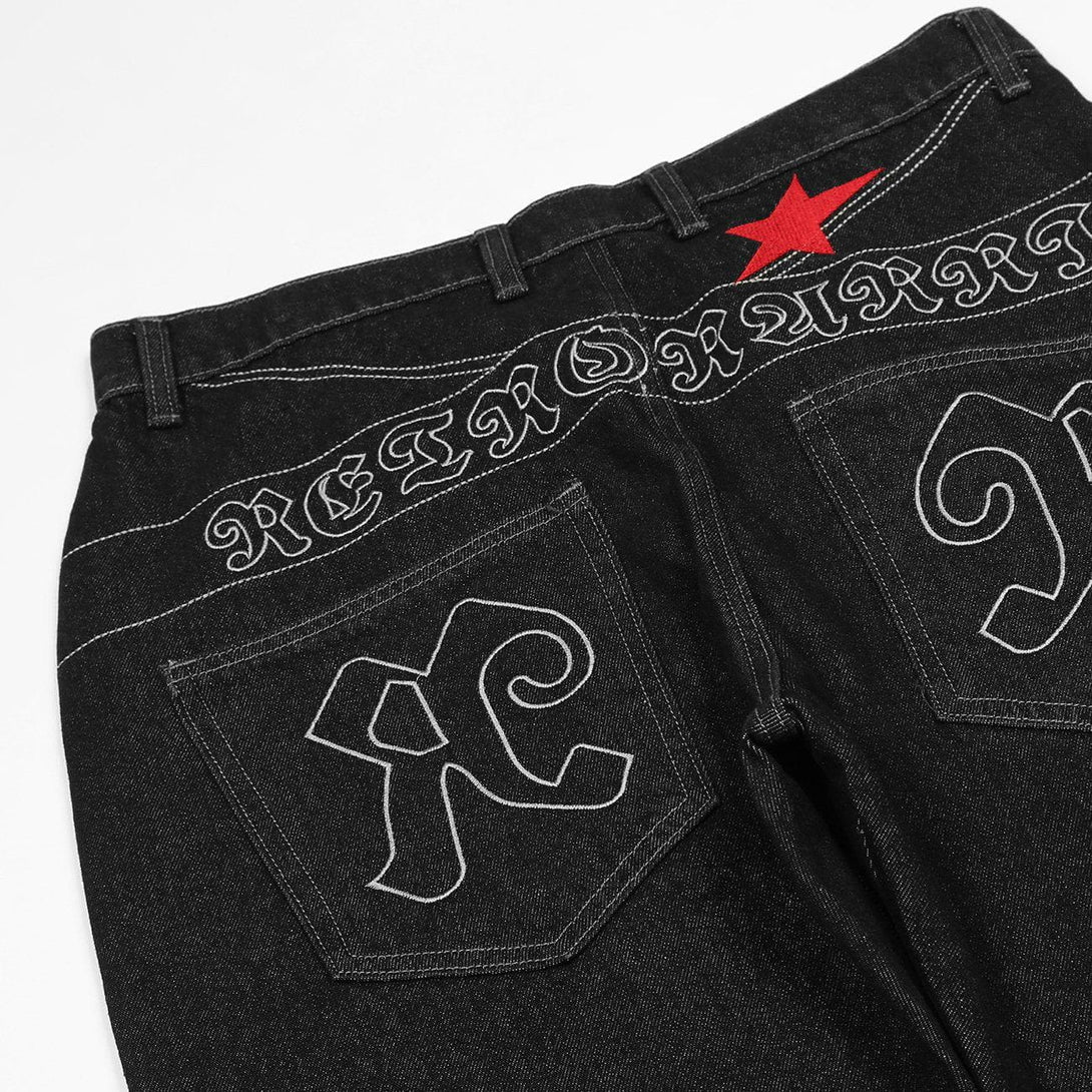 Helmiss - Star Embroidery Letters Jeans- Streetwear Fashion - helmiss.com