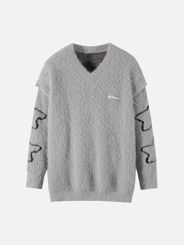 Helmiss - Star Embroidery Patchwork Sweater- Streetwear Fashion - helmiss.com