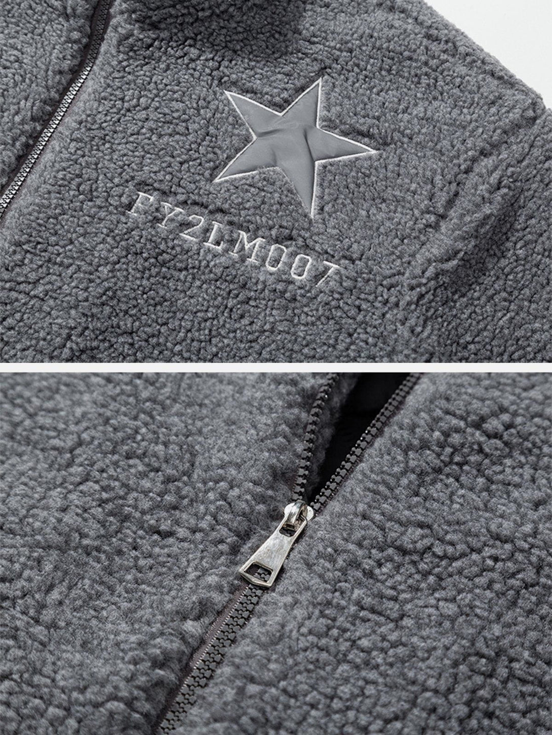 Helmiss - Star Embroidery Sherpa Coat- Streetwear Fashion - helmiss.com