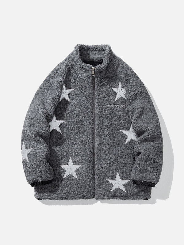 Helmiss - Star Embroidery Sherpa Coat- Streetwear Fashion - helmiss.com