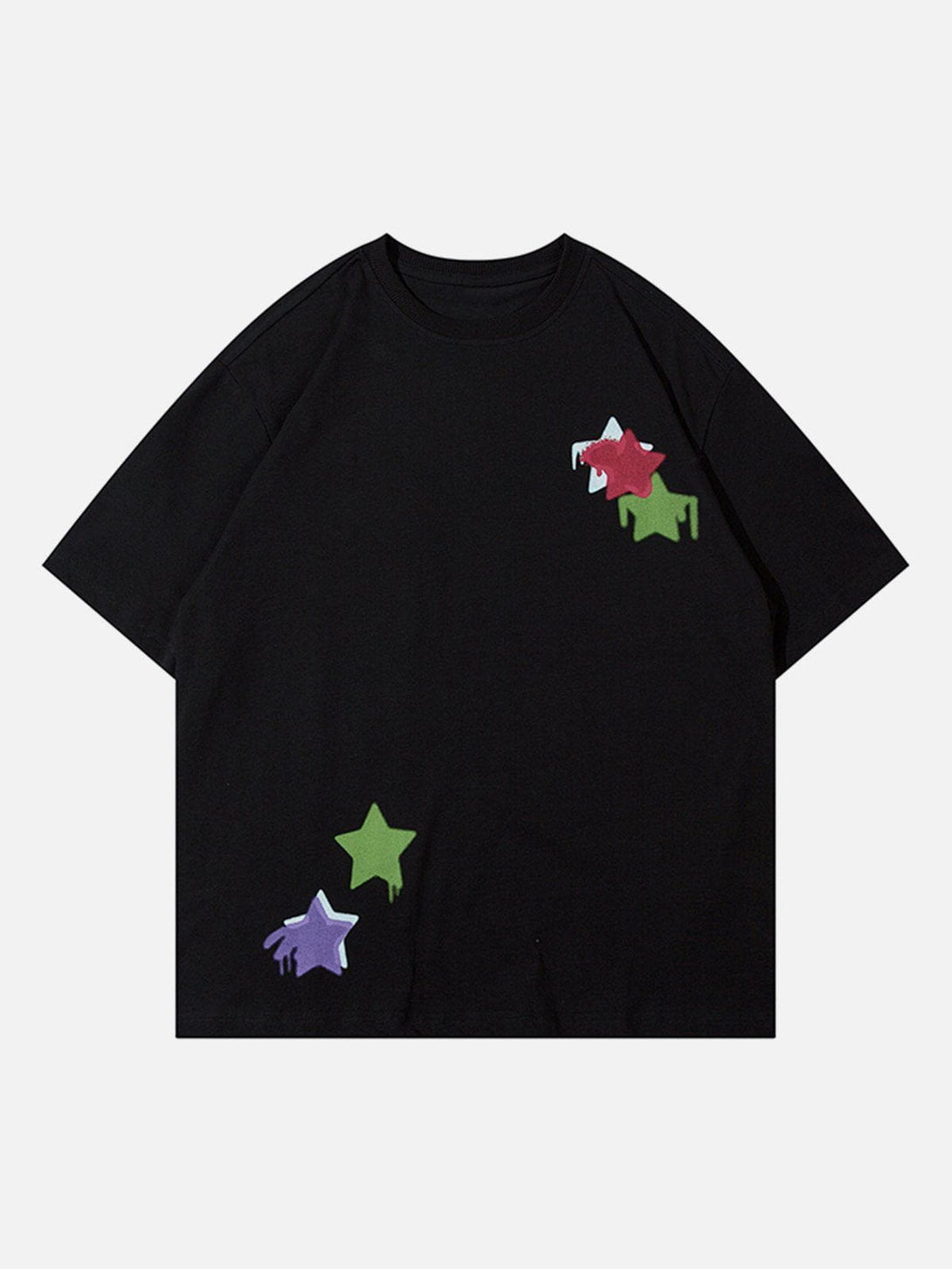 Helmiss - Star Flocked Embroidered Tee- Streetwear Fashion - helmiss.com