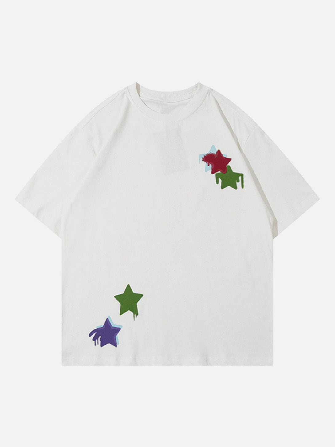 Helmiss - Star Flocked Embroidered Tee- Streetwear Fashion - helmiss.com