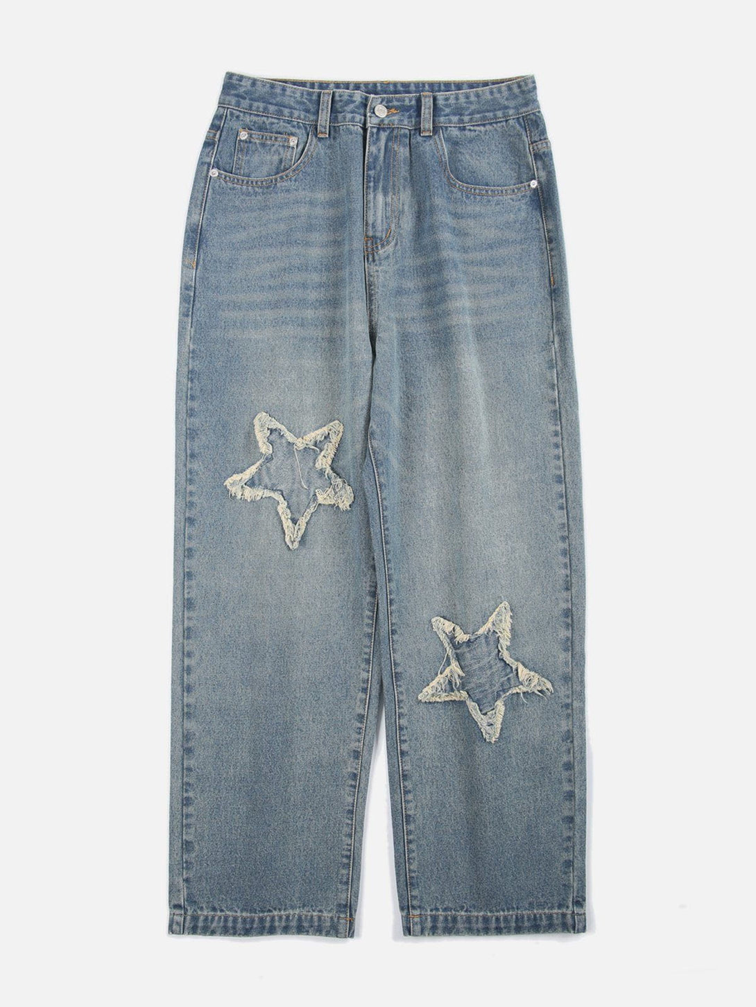 Helmiss - Star Fringe Washed Jeans- Streetwear Fashion - helmiss.com